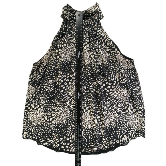 Tahari Womens Sleeveless Halter Top Keyhole Neck Blouse Black White Size Medium - Picture 7 of 11